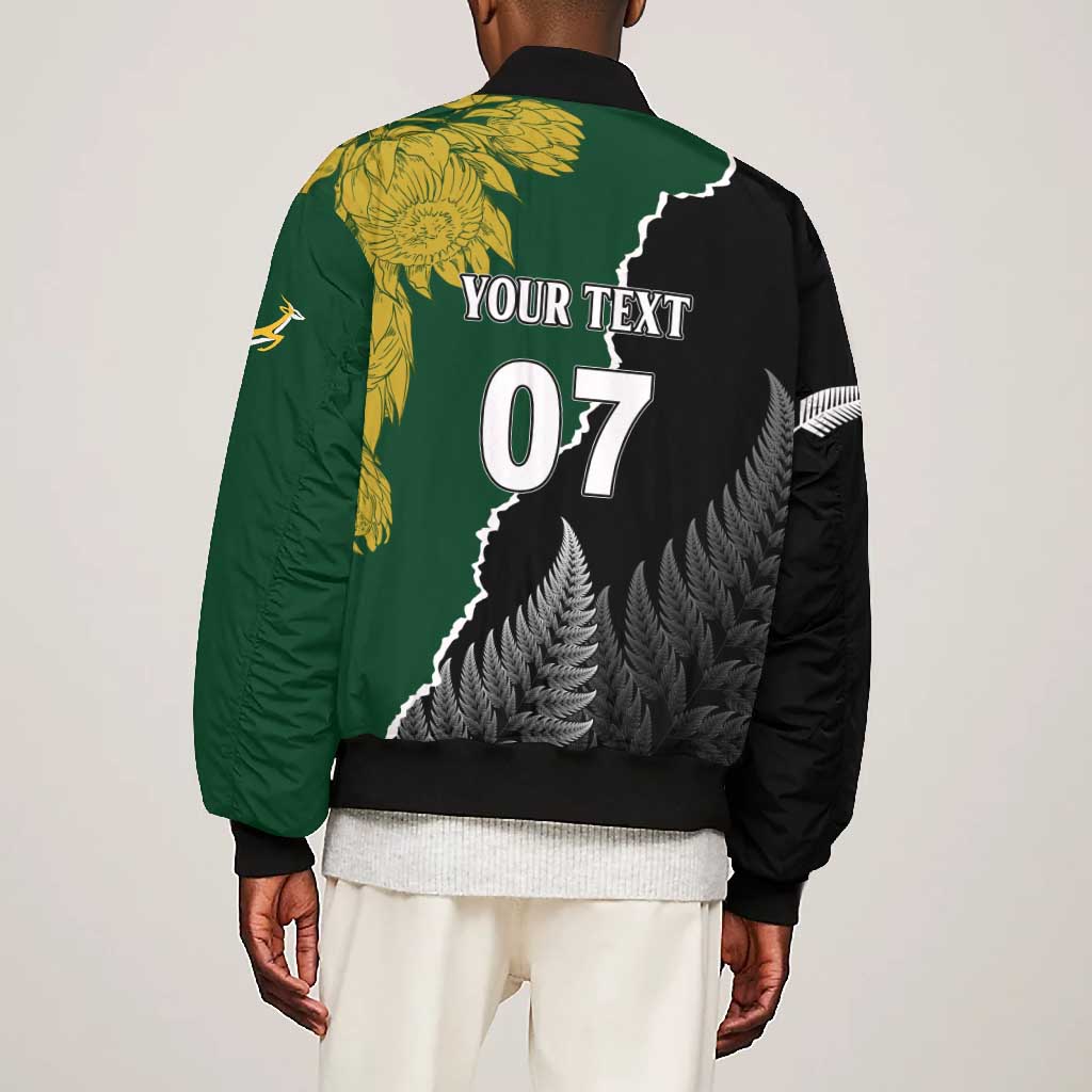 Personalised New Zealand Vs South Africa Rugby Bomber Jacket Rivals Dynamics