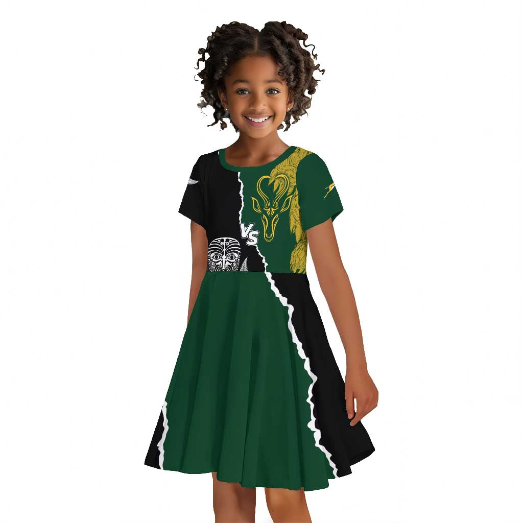Personalised New Zealand Vs South Africa Rugby Kid Short Sleeve Dress Rivals Dynamics