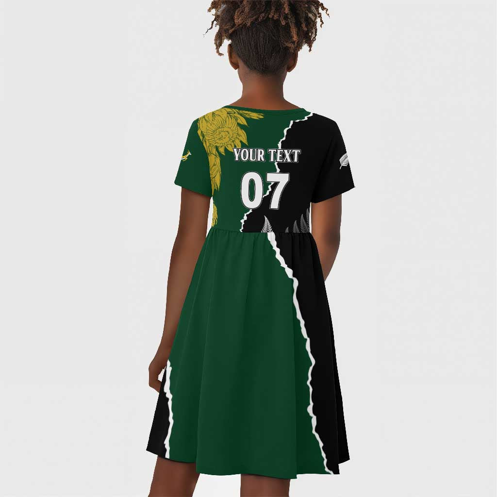Personalised New Zealand Vs South Africa Rugby Kid Short Sleeve Dress Rivals Dynamics