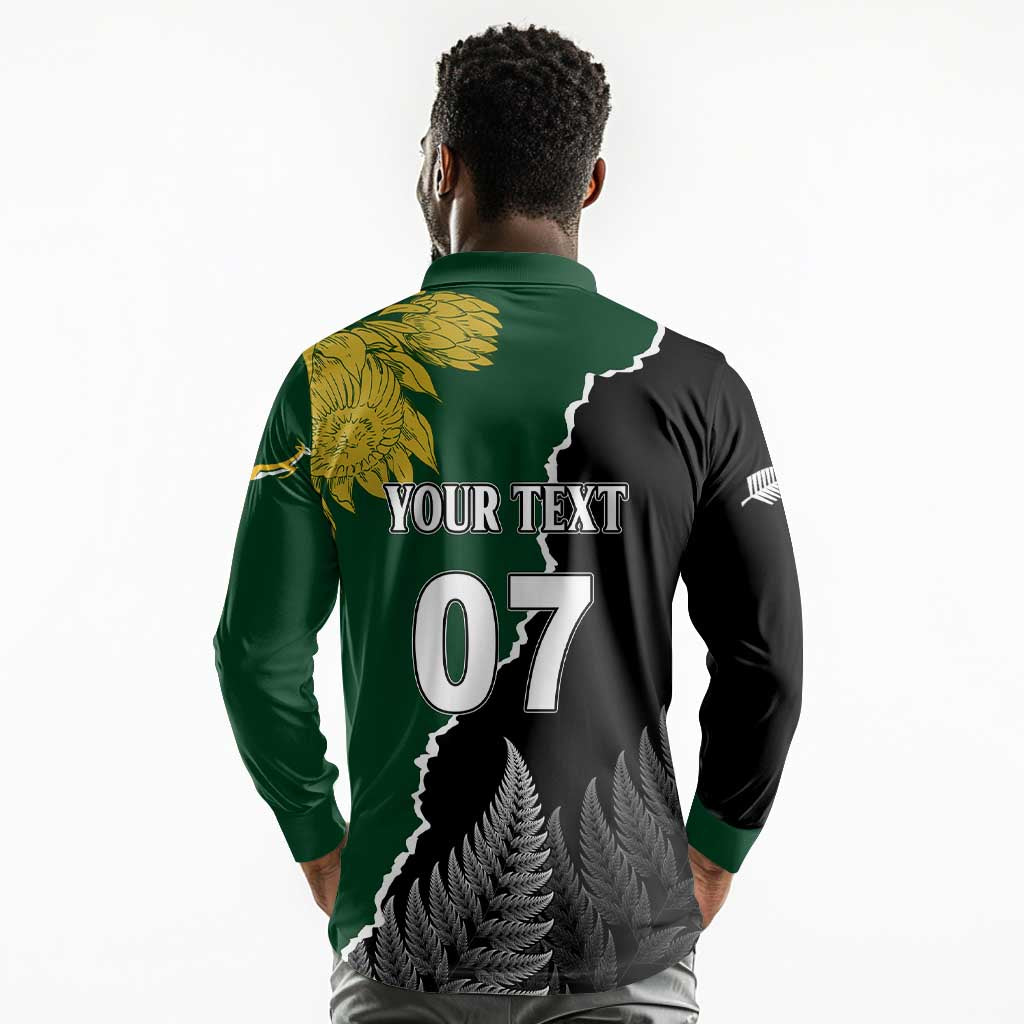 Personalised New Zealand Vs South Africa Rugby Long Sleeve Polo Shirt Rivals Dynamics