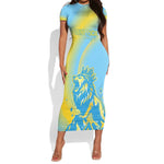 Saint Lucia Cricket Personalized Short Sleeve Bodycon Dress The Roaring King - African Pride