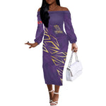 Afro-Trinbago Cricket Custom Off The Shoulder Long Sleeve Dress TKR Quadruple Champion - African Pride