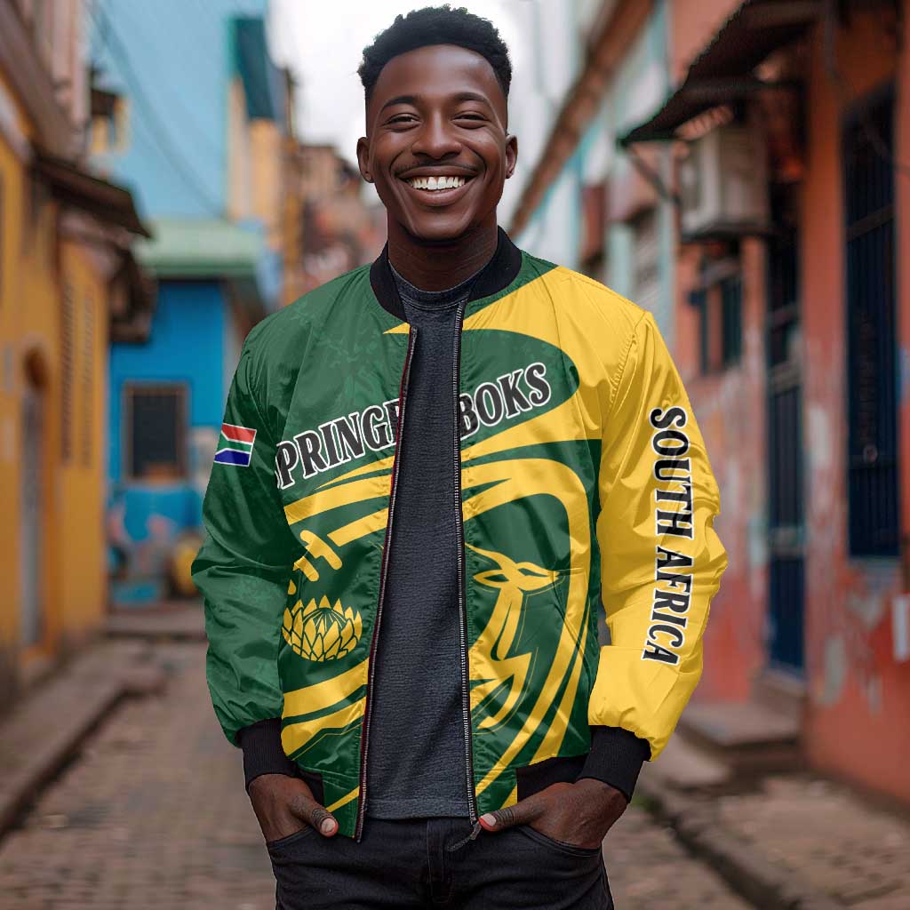 Personalised South Africa Rugby Bomber Jacket Bokke Champions Sporty Dynamics
