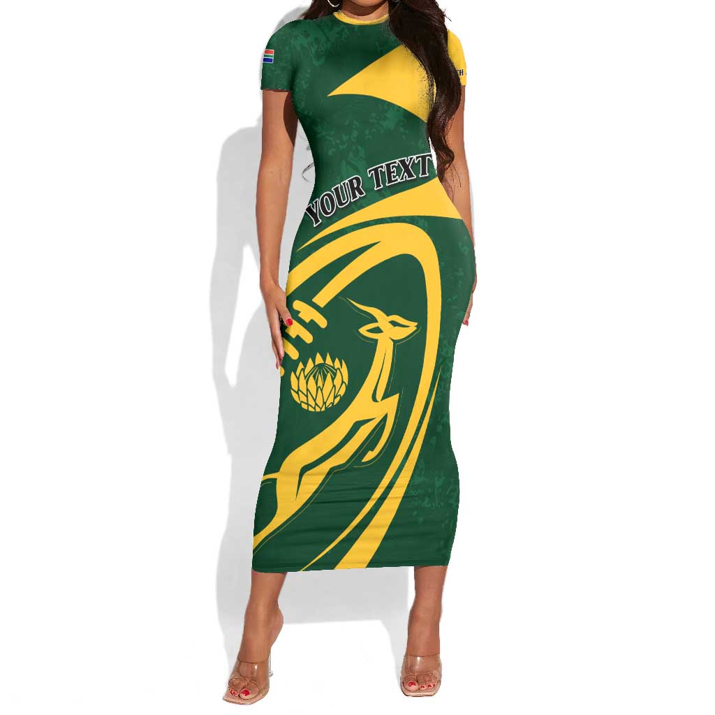 Personalised South Africa Rugby Short Sleeve Bodycon Dress Bokke Champions Sporty Dynamics LT7