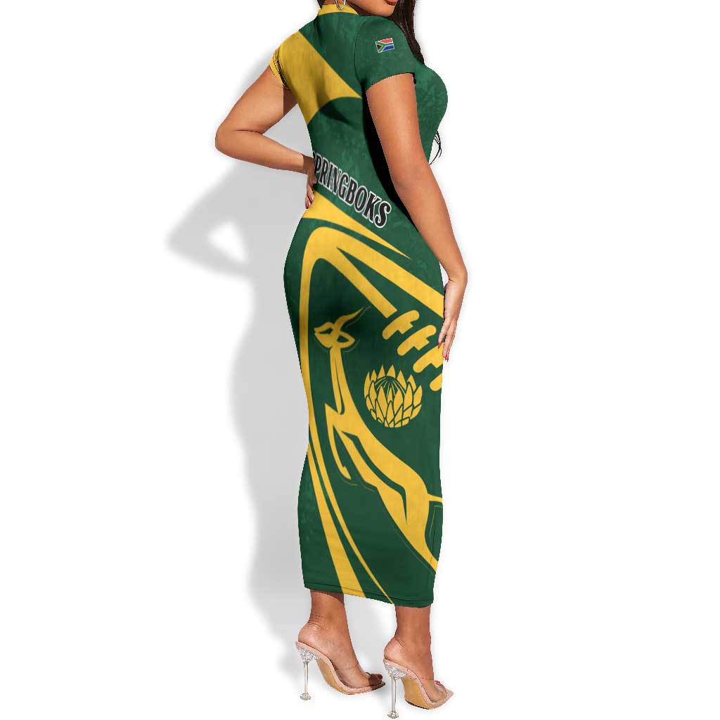 Personalised South Africa Rugby Short Sleeve Bodycon Dress Bokke Champions Sporty Dynamics LT7