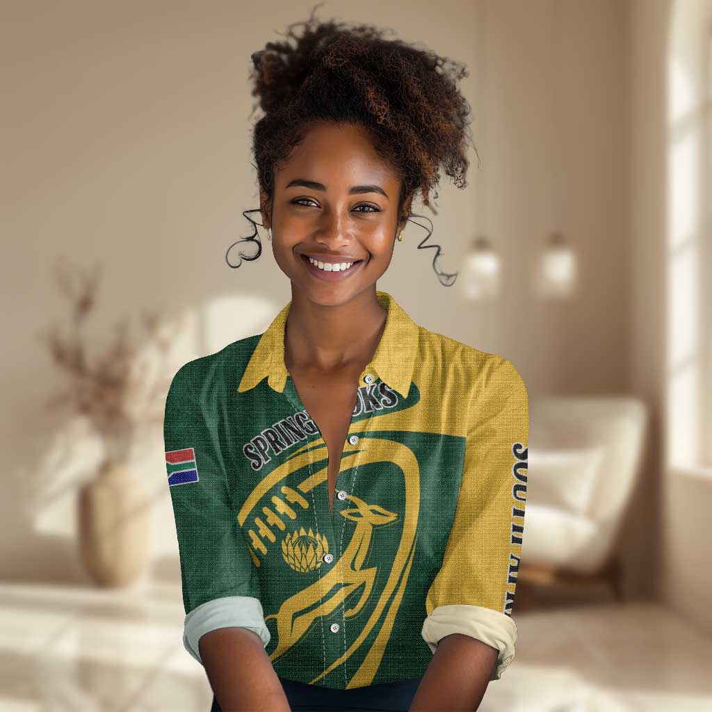 Personalised South Africa Rugby Women Casual Shirt Bokke Champions Sporty Dynamics LT7