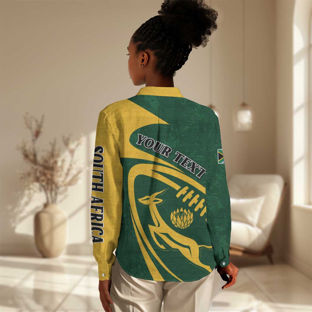 Personalised South Africa Rugby Women Casual Shirt Bokke Champions Sporty Dynamics LT7