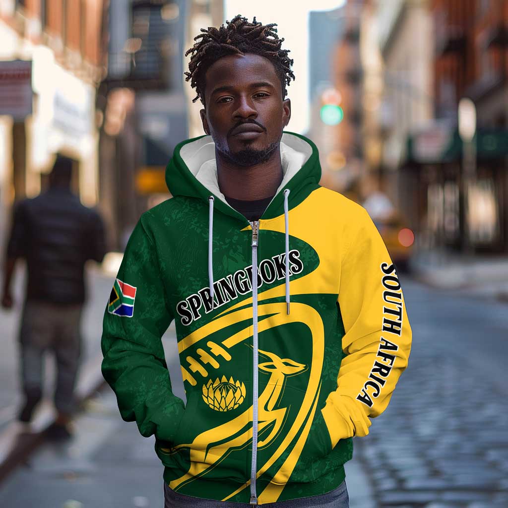 Personalised South Africa Rugby Zip Hoodie Bokke Champions Sporty Dynamics