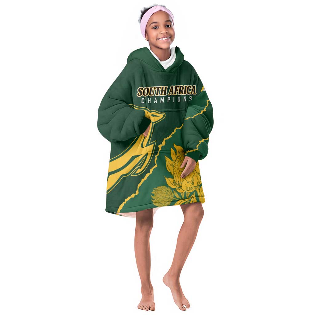 Personalised South Africa Rugby 2023 KId Wearable Blanket Hoodie Bokke Champions Kente Ethnic
