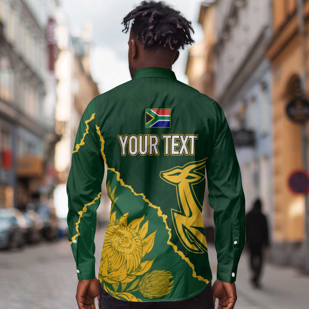 Personalised South Africa Rugby 2023 Long Sleeve Button Shirt Bokke Champions Kente Ethnic