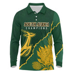 Personalised South Africa Rugby 2023 Long Sleeve Polo Shirt Bokke Champions Kente Ethnic