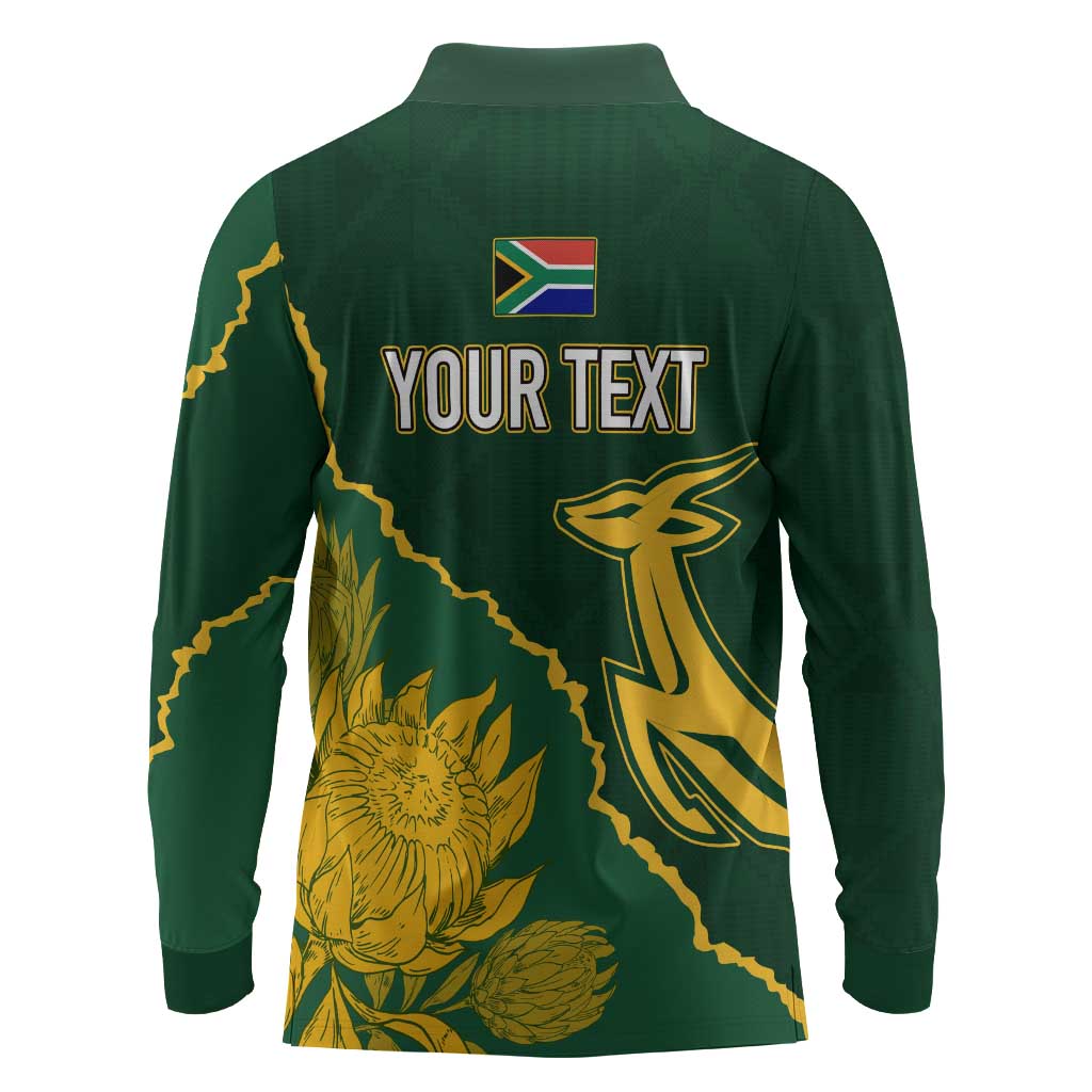 Personalised South Africa Rugby 2023 Long Sleeve Polo Shirt Bokke Champions Kente Ethnic