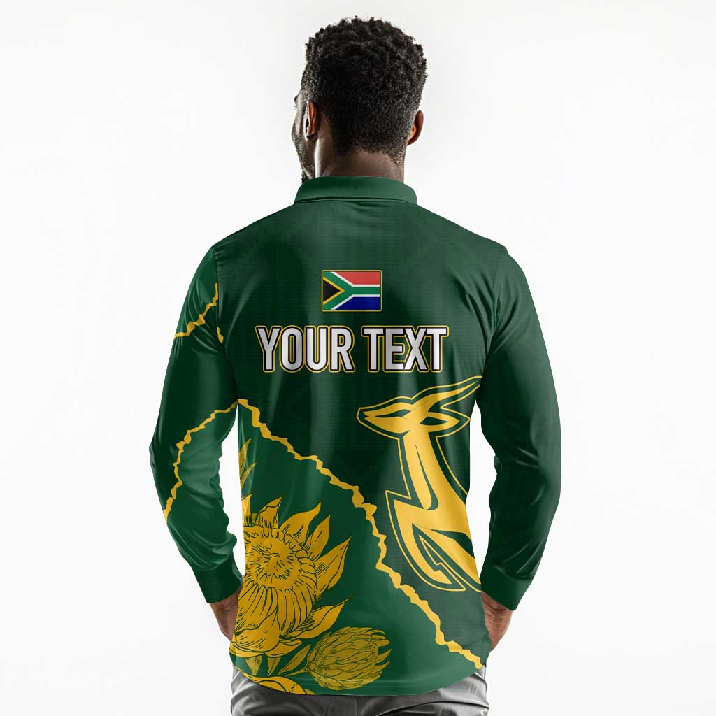 Personalised South Africa Rugby 2023 Long Sleeve Polo Shirt Bokke Champions Kente Ethnic