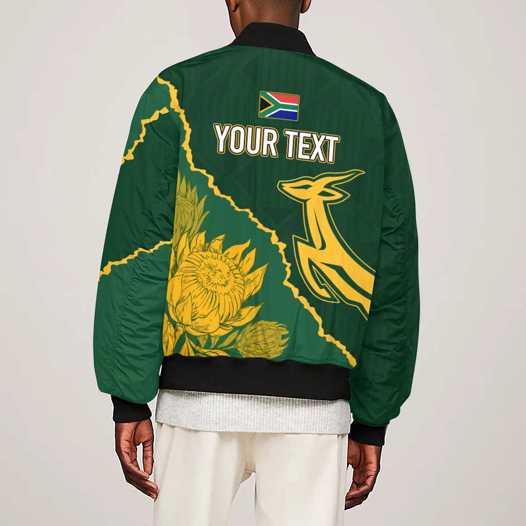 Personalised South Africa Rugby 2023 Sleeve Zip Bomber Jacket Bokke Champions Kente Ethnic