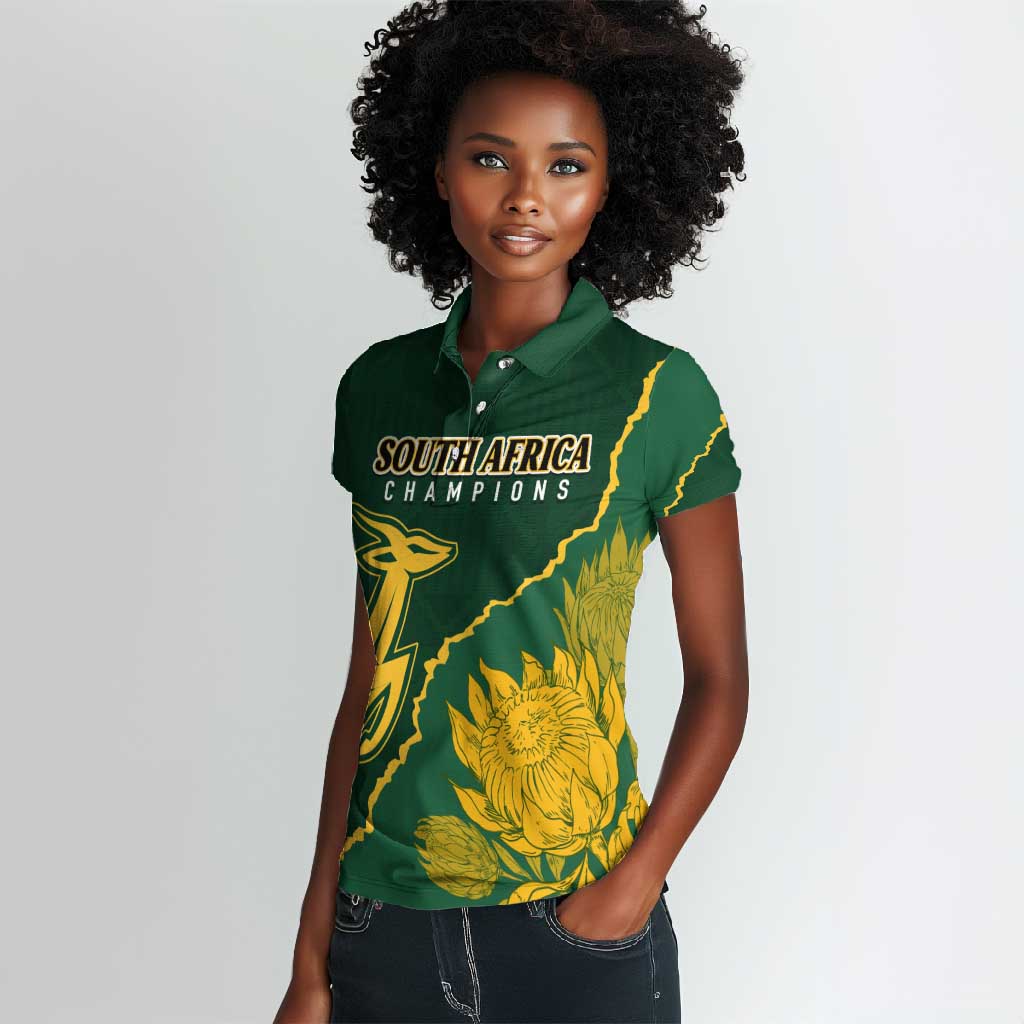 Personalised South Africa Rugby 2023 Women Polo Shirt Bokke Champions Kente Ethnic