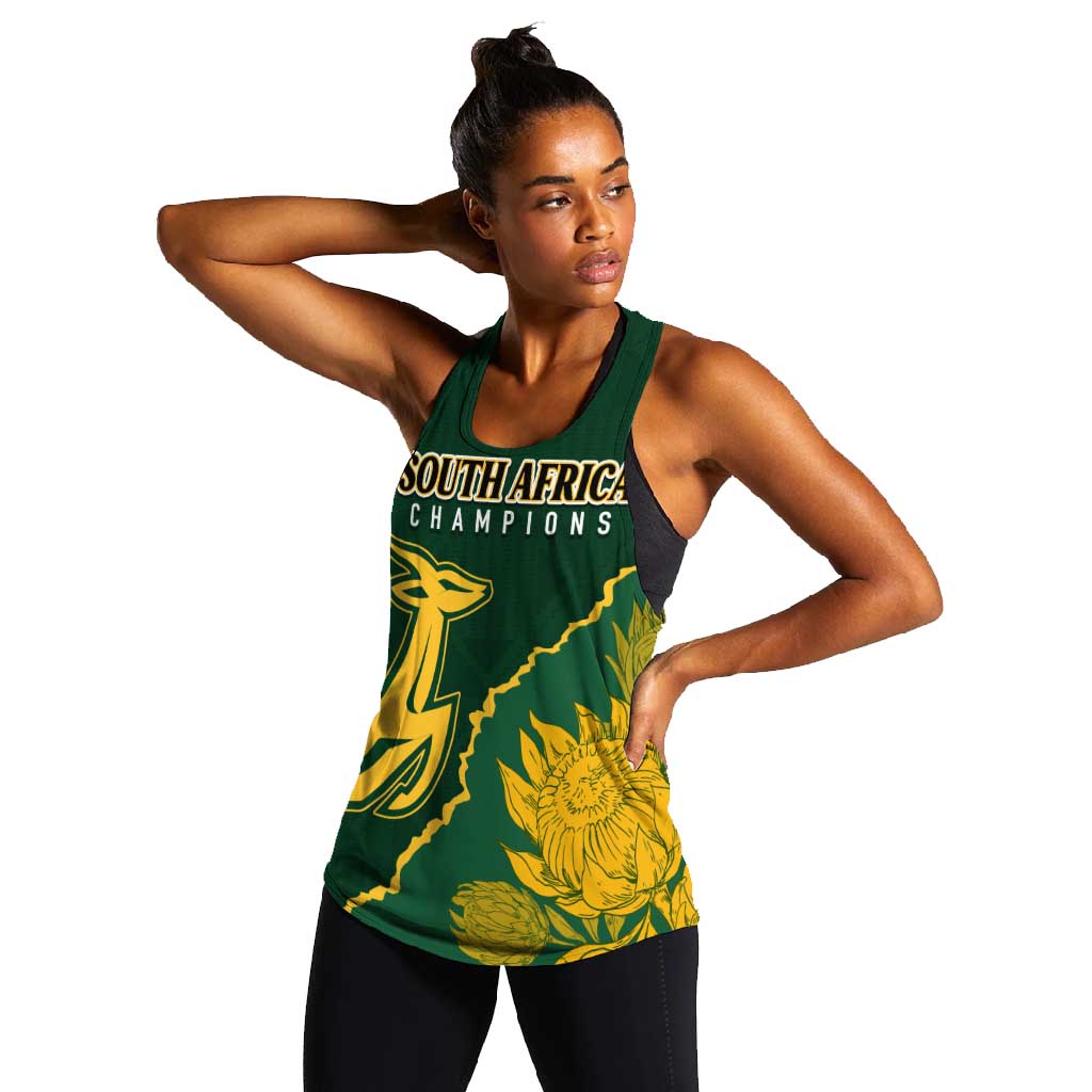 Personalised South Africa Rugby 2023 Women Racerback Tank Bokke Champions Kente Ethnic