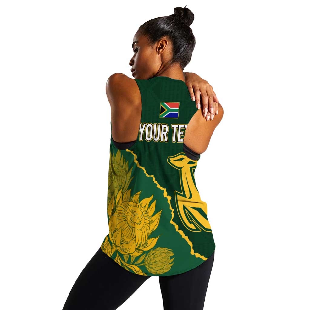Personalised South Africa Rugby 2023 Women Racerback Tank Bokke Champions Kente Ethnic