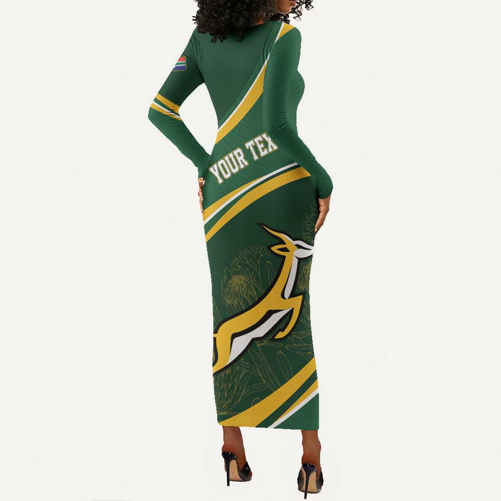 South Africa Rugby Personalized Bokke Long Sleeve Bodycon Dress Springboks - Stronger Together - African Pride