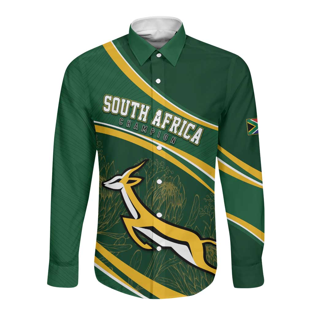 South Africa Rugby Personalized Bokke Long Sleeve Button Shirt Springboks - Stronger Together - African Pride