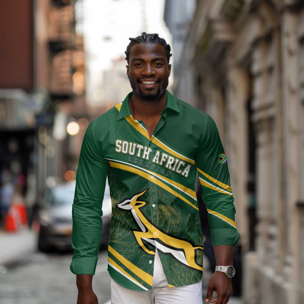 South Africa Rugby Personalized Bokke Long Sleeve Button Shirt Springboks - Stronger Together - African Pride