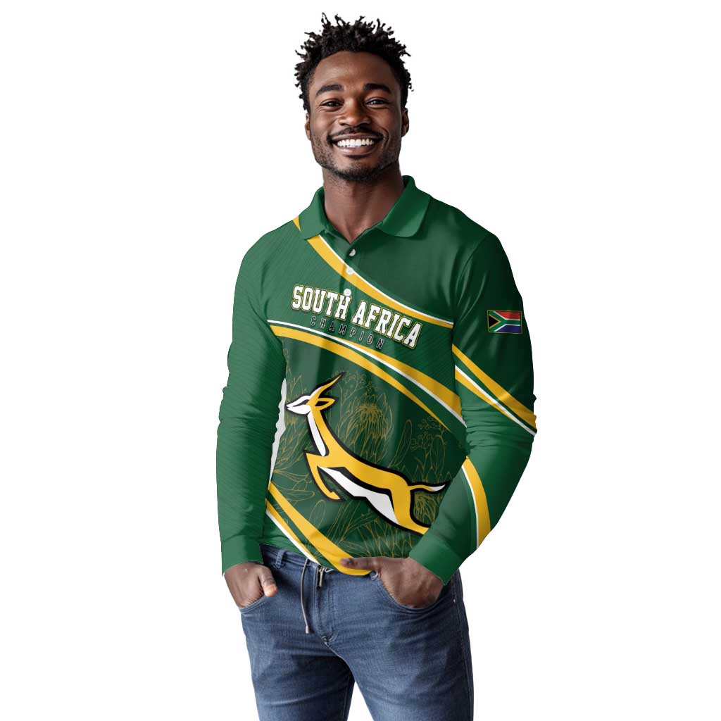 South Africa Rugby Personalized Bokke Long Sleeve Polo Shirt Springboks - Stronger Together - African Pride