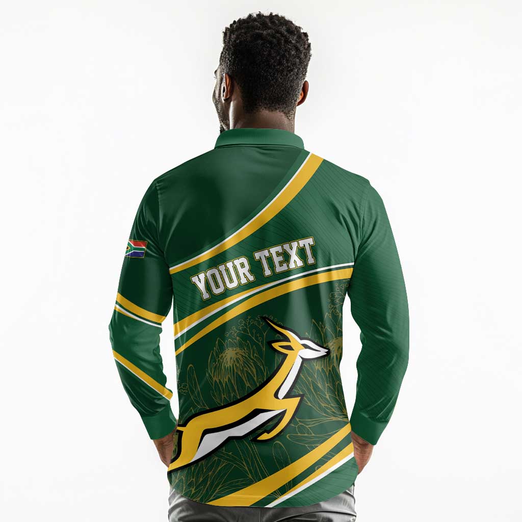 South Africa Rugby Personalized Bokke Long Sleeve Polo Shirt Springboks - Stronger Together - African Pride