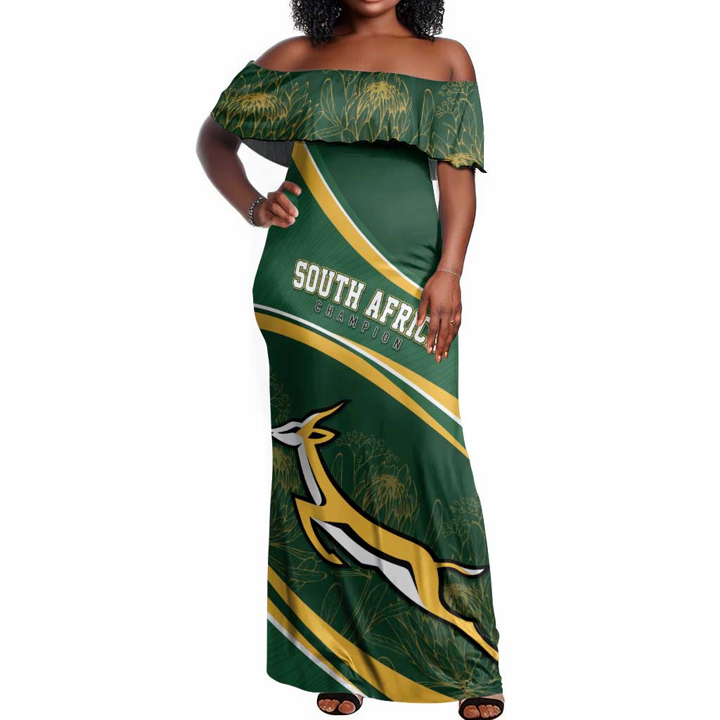 South Africa Rugby Personalized Bokke Off Shoulder Maxi Dress Springboks - Stronger Together - African Pride