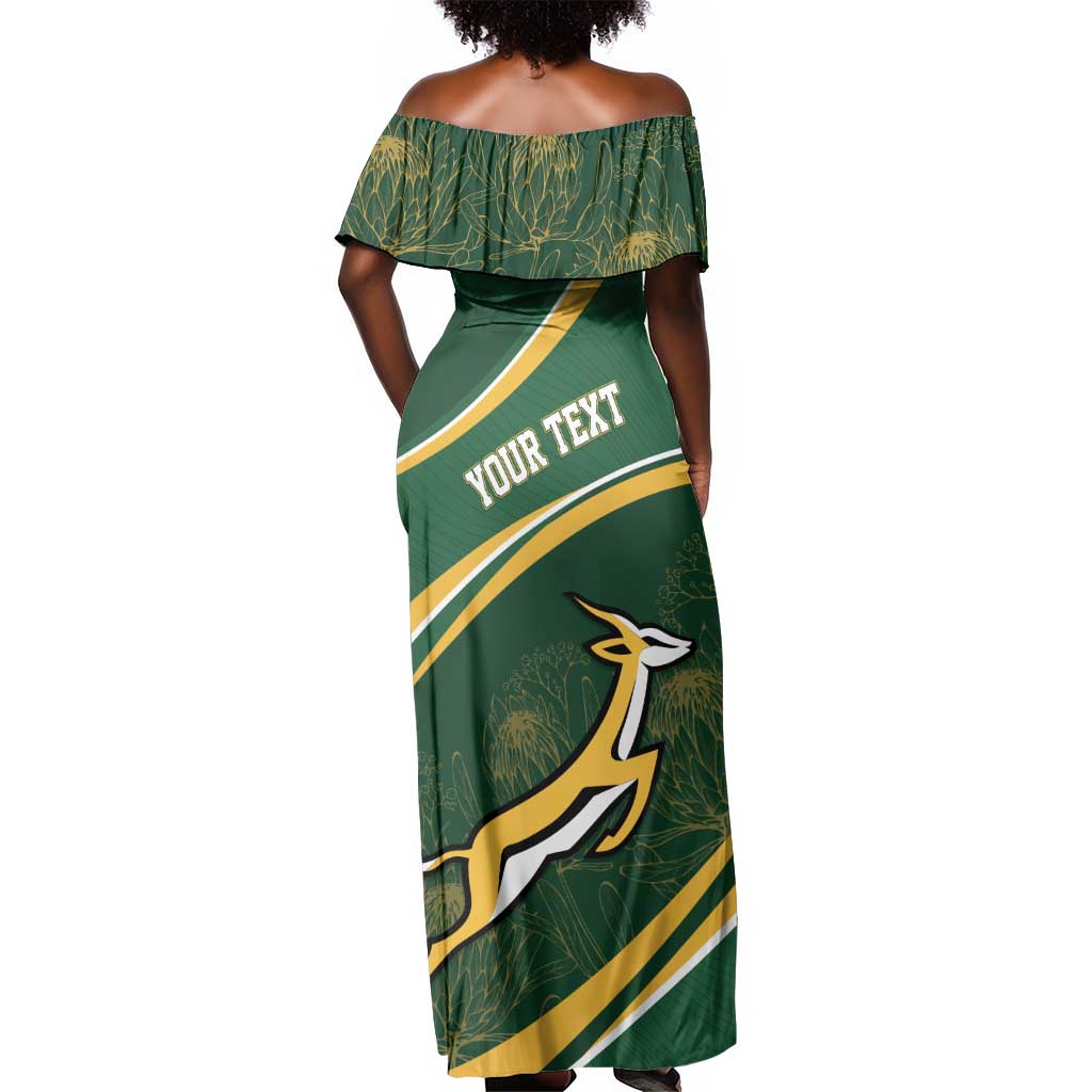 South Africa Rugby Personalized Bokke Off Shoulder Maxi Dress Springboks - Stronger Together - African Pride