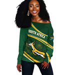 South Africa Rugby Personalized Bokke Off Shoulder Sweater Springboks - Stronger Together - African Pride