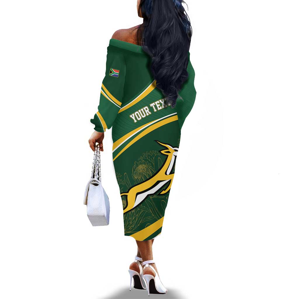 South Africa Rugby Personalized Bokke Off The Shoulder Long Sleeve Dress Springboks - Stronger Together - African Pride