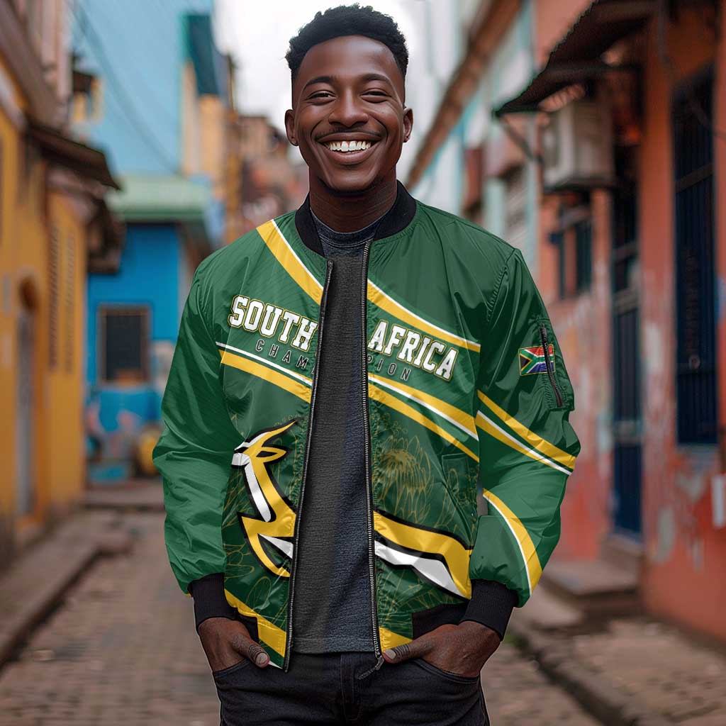 South Africa Rugby Personalized Bokke Sleeve Zip Bomber Jacket Springboks - Stronger Together - African Pride