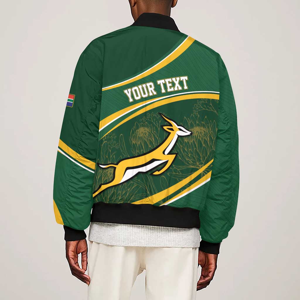 South Africa Rugby Personalized Bokke Sleeve Zip Bomber Jacket Springboks - Stronger Together - African Pride