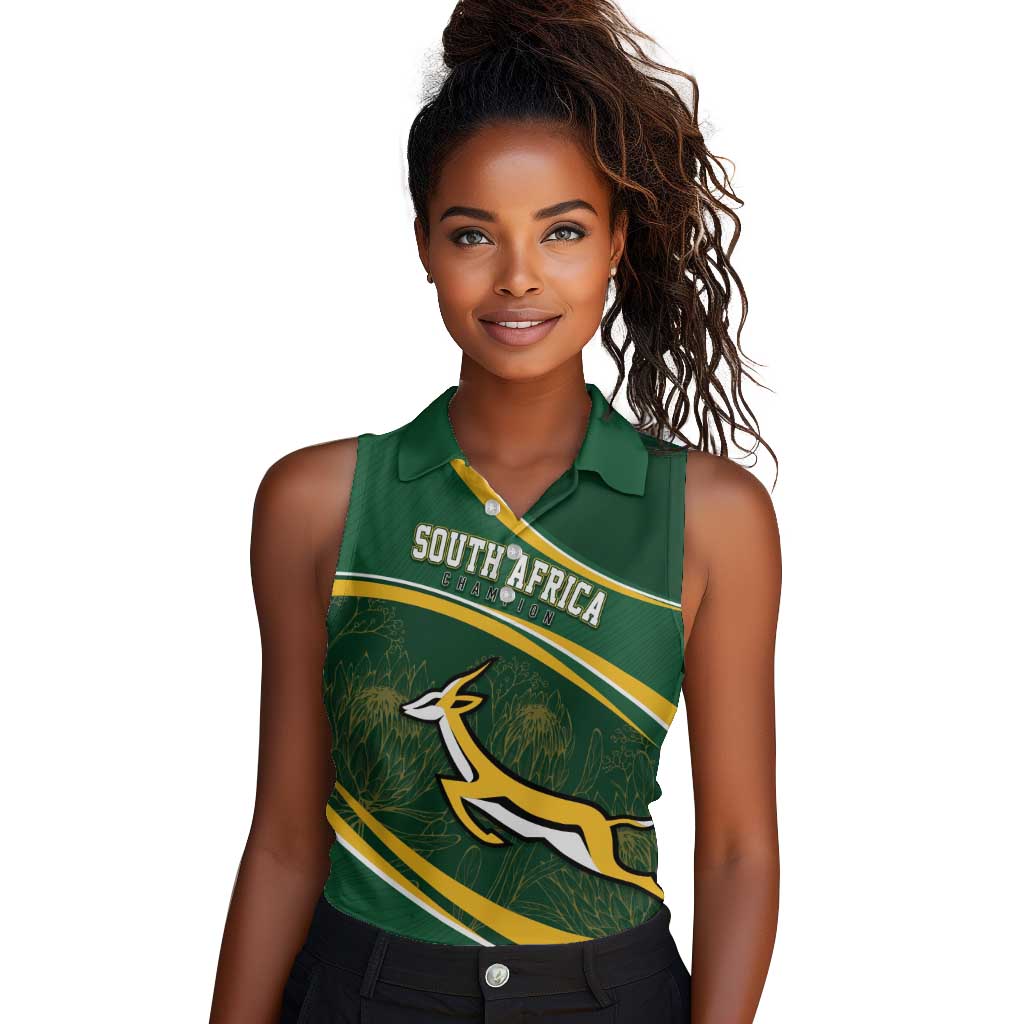 South Africa Rugby Personalized Bokke Women Sleeveless Polo Shirt Springboks - Stronger Together - African Pride