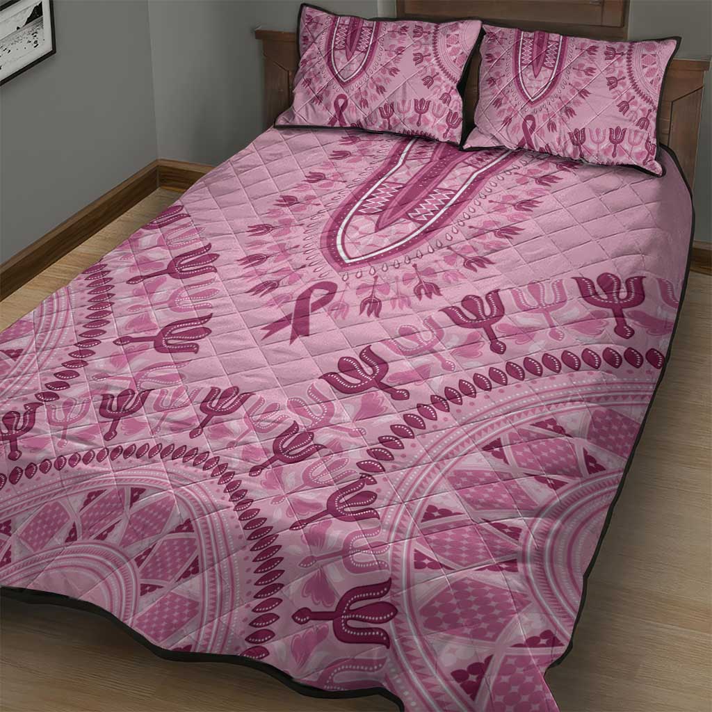 Afro Breast Cancer Awareness Dashiki Quilt Bed Set Glamorous Pink - African Pride
