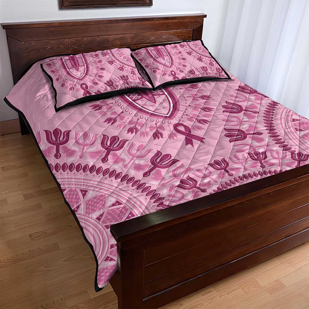 Afro Breast Cancer Awareness Dashiki Quilt Bed Set Glamorous Pink - African Pride