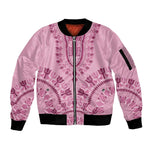 Afro Breast Cancer Awareness Dashiki Sleeve Zip Bomber Jacket Glamorous Pink - African Pride