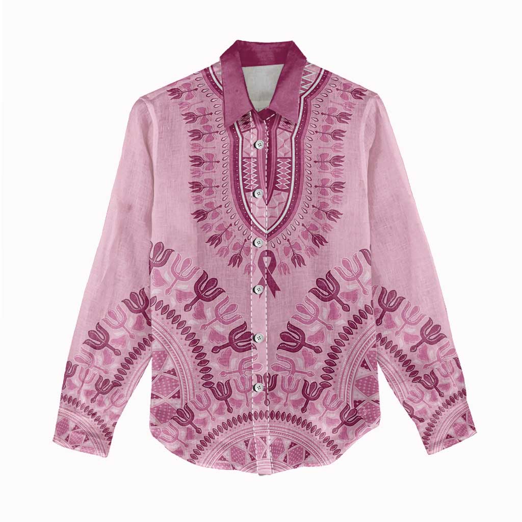 Afro Breast Cancer Awareness Dashiki Women Casual Shirt Glamorous Pink - African Pride