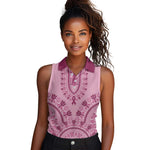 Afro Breast Cancer Awareness Dashiki Women Sleeveless Polo Shirt Glamorous Pink - African Pride