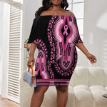 Breast Cancer Awareness Pink Ribbon Afro Off Shoulder Short Dress Dashiki Style - African Pride