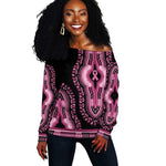 Breast Cancer Awareness Pink Ribbon Afro Off Shoulder Sweater Dashiki Style - African Pride