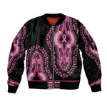 Breast Cancer Awareness Pink Ribbon Afro Sleeve Zip Bomber Jacket Dashiki Style - African Pride