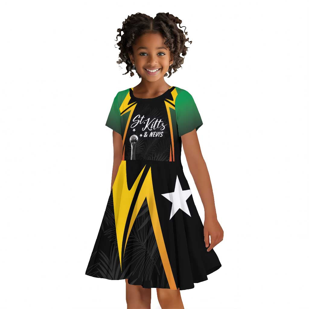 St Kitts and Nevis Cricket Custom Afro Kid Short Sleeve Dress Go Patriots Go Champions - African Pride