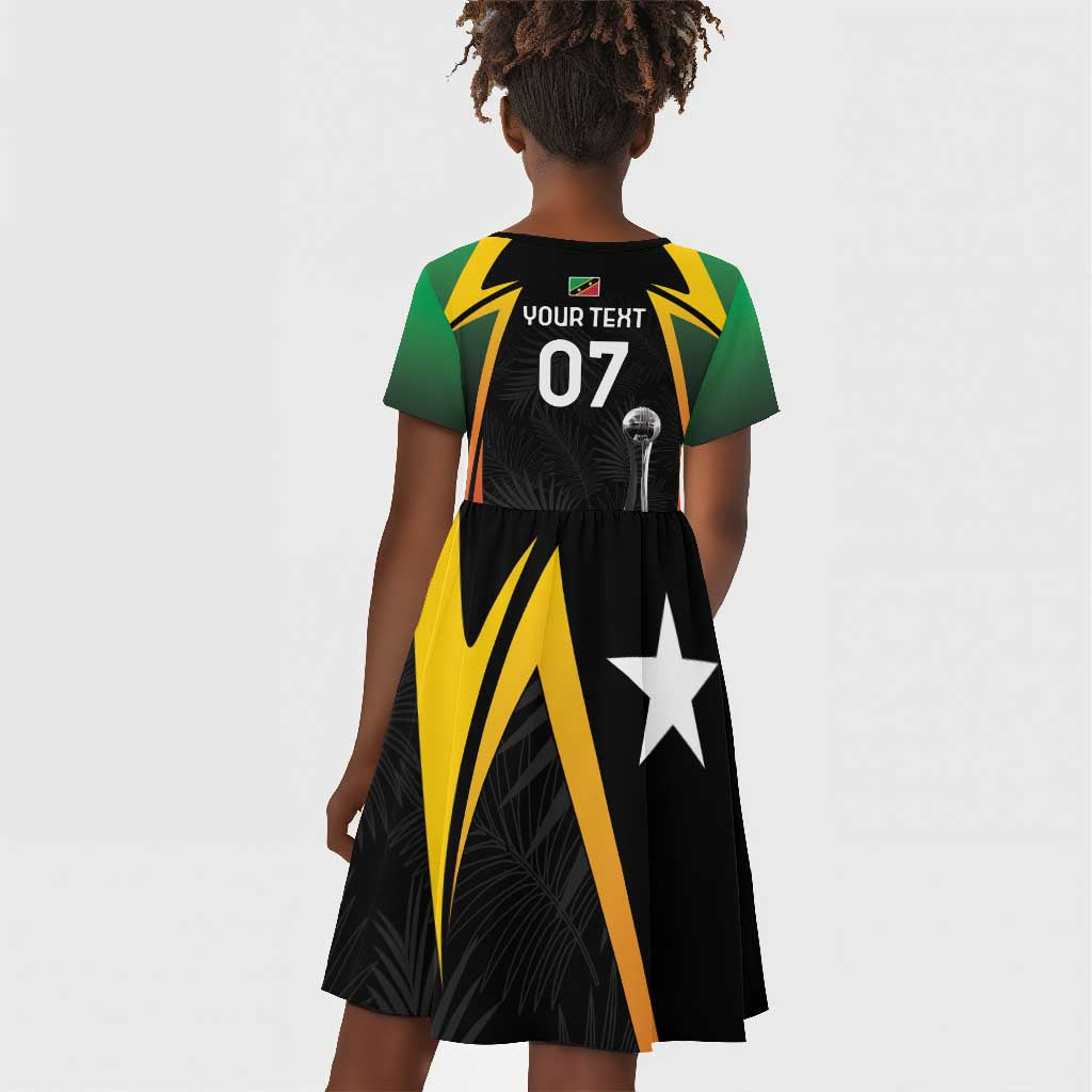 St Kitts and Nevis Cricket Custom Afro Kid Short Sleeve Dress Go Patriots Go Champions - African Pride