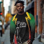St Kitts and Nevis Cricket Custom Afro Long Sleeve Shirt Go Patriots Go Champions - African Pride