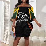 St Kitts and Nevis Cricket Custom Afro Off Shoulder Short Dress Go Patriots Go Champions - African Pride
