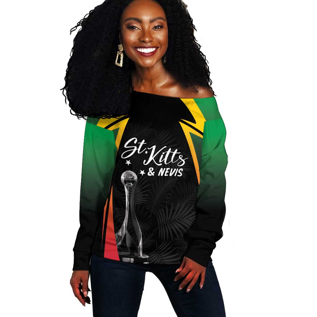 St Kitts and Nevis Cricket Custom Afro Off Shoulder Sweater Go Patriots Go Champions - African Pride