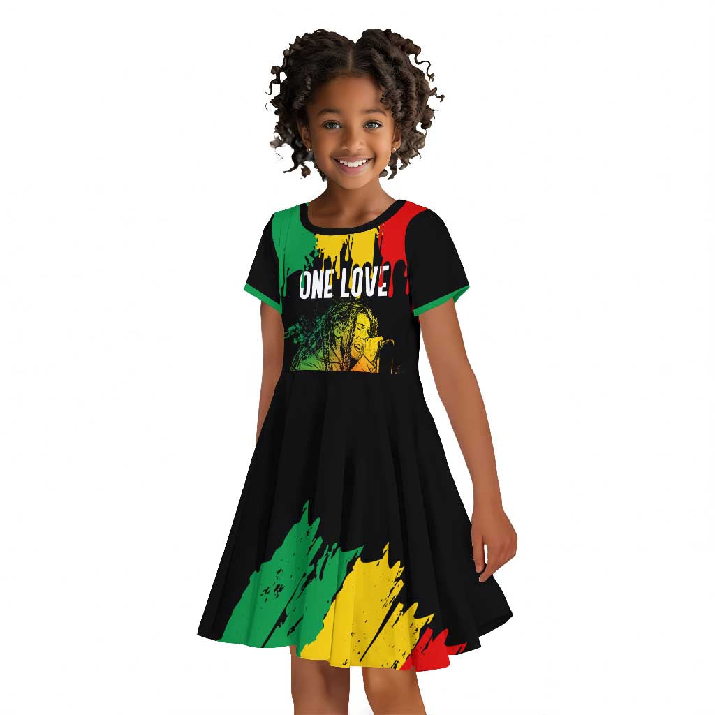 Jamaica Reggae King Kid Short Sleeve Dress Sketch Style One Love