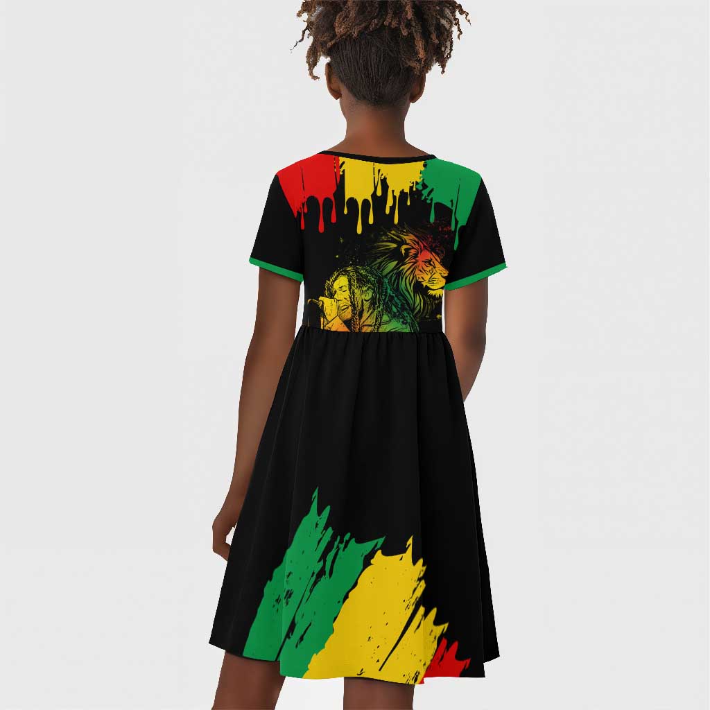 Jamaica Reggae King Kid Short Sleeve Dress Sketch Style One Love