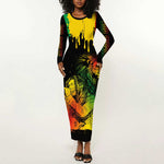 Jamaica Reggae King Long Sleeve Bodycon Dress Sketch Style One Love LT7