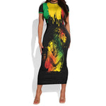 Jamaica Reggae King Short Sleeve Bodycon Dress Sketch Style One Love LT7